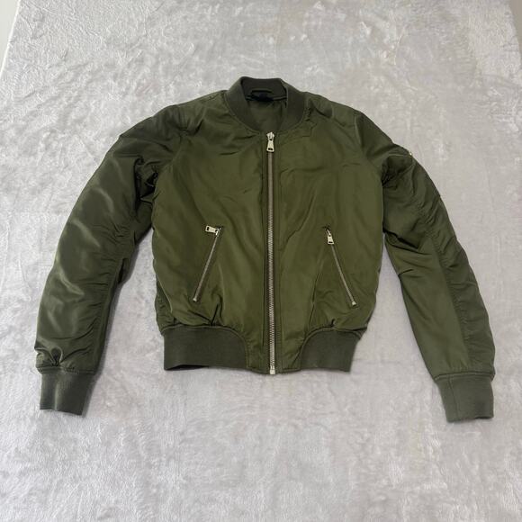Topshop Women's Long Sleeve‎ Full Zip Bomber Jacket 2 Green Pockets Lined - Picture 2 of 13